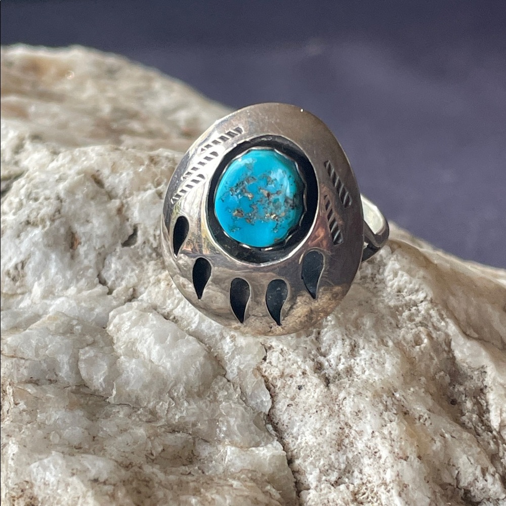 Turquoise Bear Paw Navajo Native American Vintage Ring